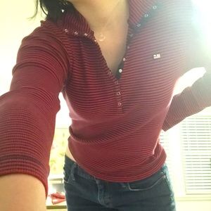 XL Red and blue striped long sleeve shirt 🍓🐞♥️